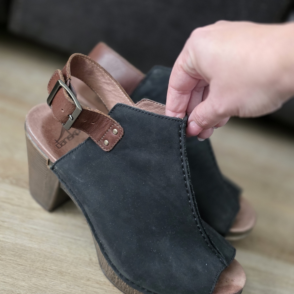 Dansko Black and Brown Open-Toe Mules